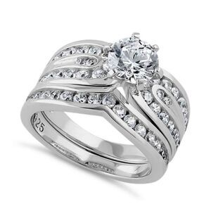 New Sterling Silver Elegant Engagement Set Ring New